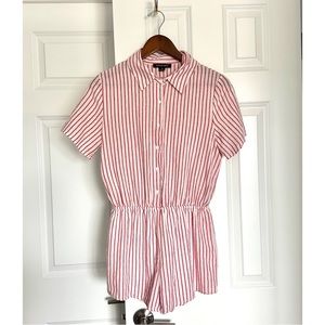 Hers & Mine Cotton Medium Red Striped Button Romper